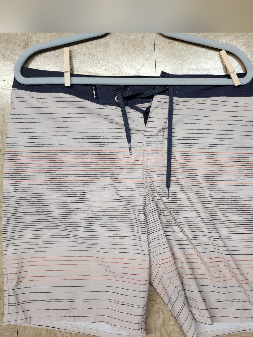 O’Neill Hyperfreak Board Shorts Mens Size 36 Tan Stripe Swim Trunks Surf Beach